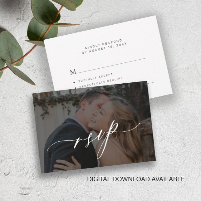 Photo elegant script printable wedding RSVP card (Creator Uploaded)