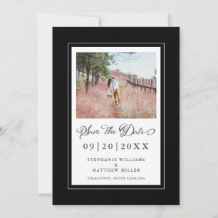 Photo Elegant Script Wedding Black Border Save The Date