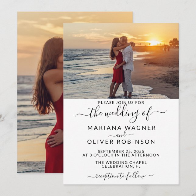 Photo Elegant Script Wedding Invitation (Front/Back)