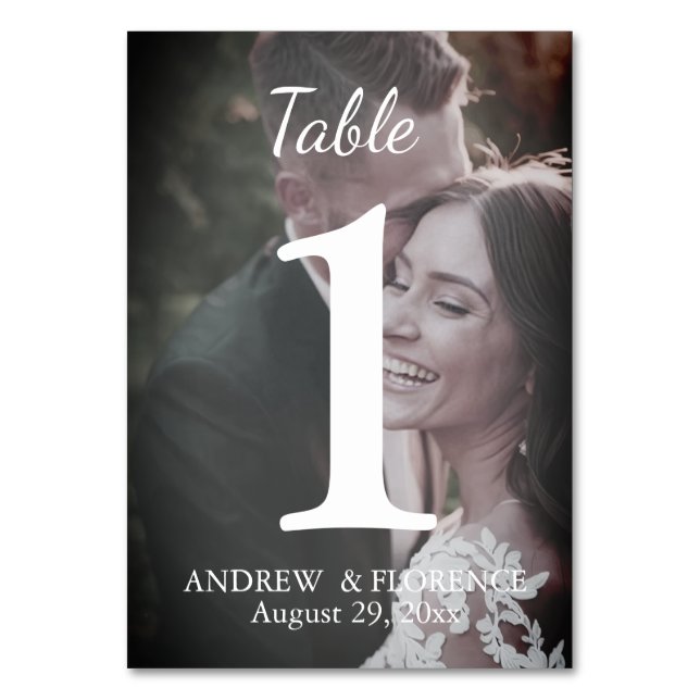 Photo Elegant Serif and Cursive Typography  Table Number (Front)