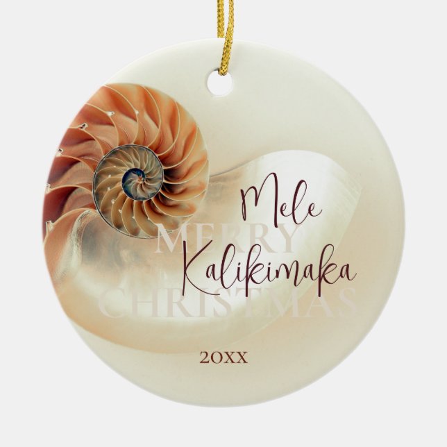 PHOTO Elegant Shell Mele Kalikimaka  Ceramic Tree Decoration (Front)