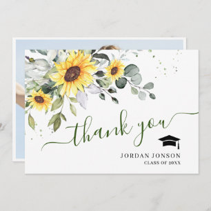 PHOTO Elegant Sunflowers Eucalyptus Graduation Thank You Card