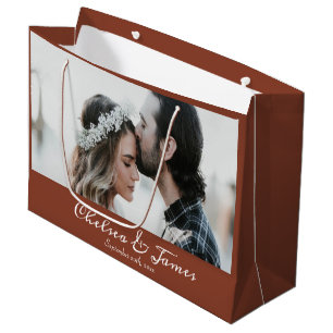 Photo Elegant Terracotta & White Calligraphy Name  Large Gift Bag