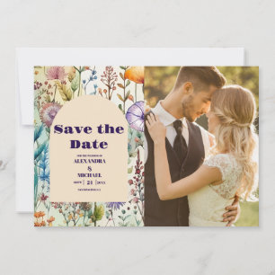 Photo Elegant Watercolor Wildflowers Wedding Save The Date