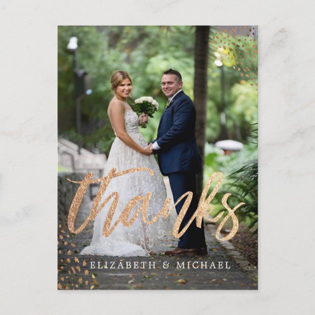 Photo Elegant Wedding  Copper Gold Thank You Postcard (Front)