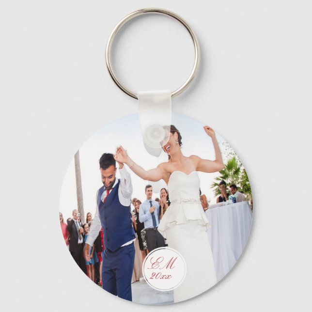 Photo Elegant Wedding  Monogram Key Ring (Front)