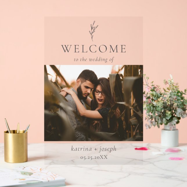 Photo Elegant Welcome Wedding Botanical Simple Acrylic Sign (Wedding)