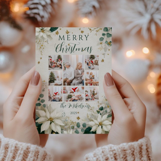 Photo Elegant White Poinsettia Christmas Holiday Card (Creator Uploaded)