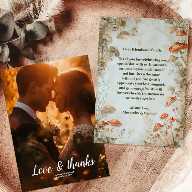 Photo Elegant Woodland Mushroom Fern Wedding Thank You Card (Creator Uploaded)