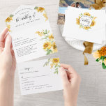 Photo, Elegant Yellow Floral Wedding Tear Off RSVP All In One Invitation<br><div class="desc">Elegant Yellow Floral All-in-One Photo Wedding invitation with perforated RSVP. Environmentally friendly as there is no need for extra insert cards, RSVP cards or even envelopes, this invitation has it all! Ability to add both Wedding Ceremony and Reception details, as well as RSVP postcard ready for guests to fill in...</div>