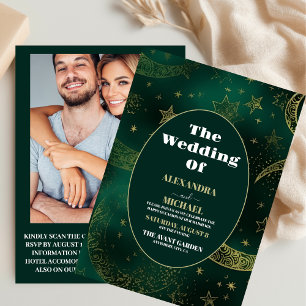 Photo Emerald Green Gold Celestial Wedding Invitation