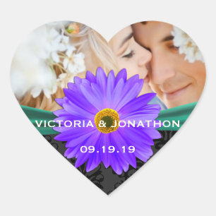 Photo Emerald Green Lavender Gerber Daisy Wedding Heart Sticker
