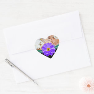 Photo Emerald Green Purple Gerber Daisy Wedding Heart Sticker