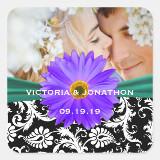 Photo Emerald Green Purple Gerber Daisy Wedding Square Sticker
