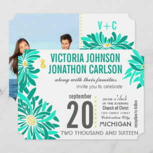 Photo Emerald Yellow Mint Modern Floral Wedding Invitation