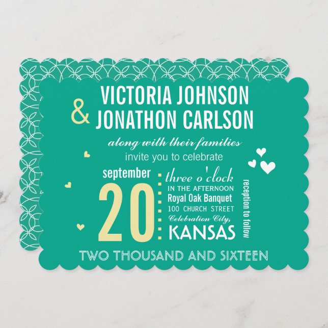 Photo Emerald Yellow Modern Typography Wedding Invitation (Front/Back)