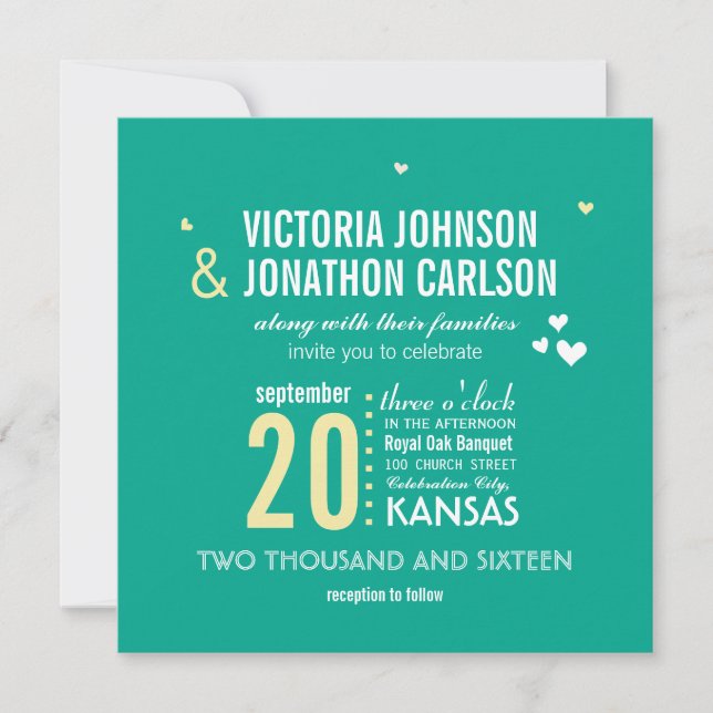 Photo Emerald  Yellow Zig Zag Typography Wedding Invitation (Front)