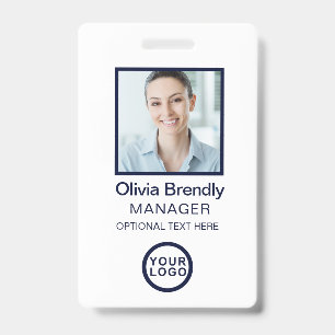 Photo Employee ID Name Badge   Navy White