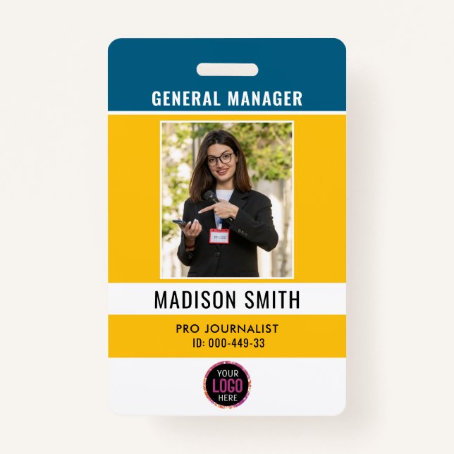 Photo Employee Logo or QR CODE Security ID Badge (Front)