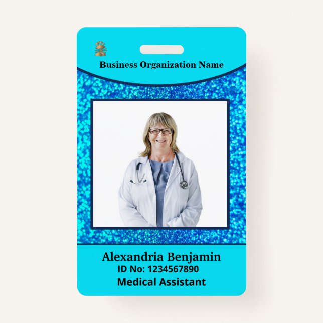 Photo Employee Name Bar Code Logo Custom ID Badge (Front)