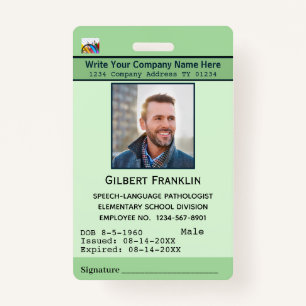 Photo Employee Name Bar Code  Logo Custom ID ID Badge
