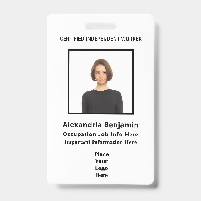 Photo Employee Name Logo Bar Code ID Custom Badge (Front)