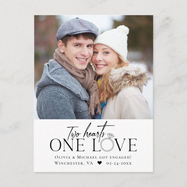 Photo Engagement Announcement One Love Postcard (Front)