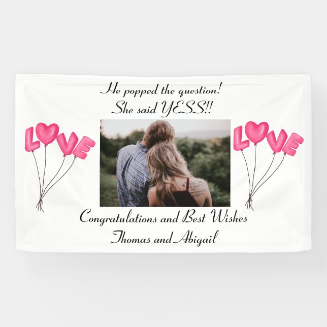 Photo Engagement Banner Pink Love Balloons (Horizontal)