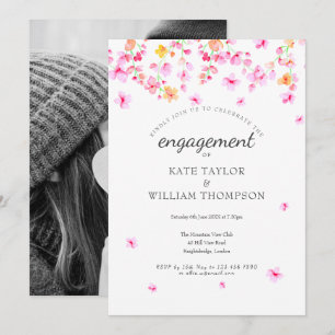 Photo Engagement Elegant Watercolour Blossom Invitation