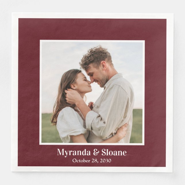 Photo Engagement Party Burgundy Napkin (Front)