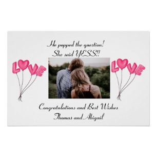 Photo Engagement Pink Love Balloons Poster