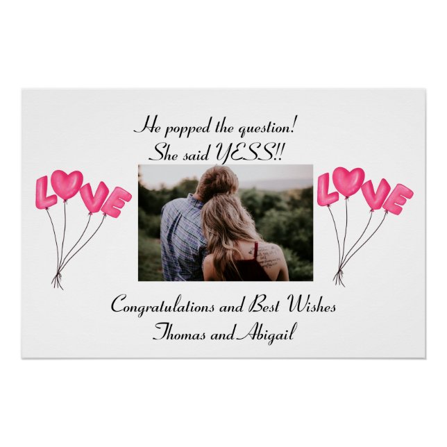 Photo Engagement Pink Love Balloons Poster (Front)