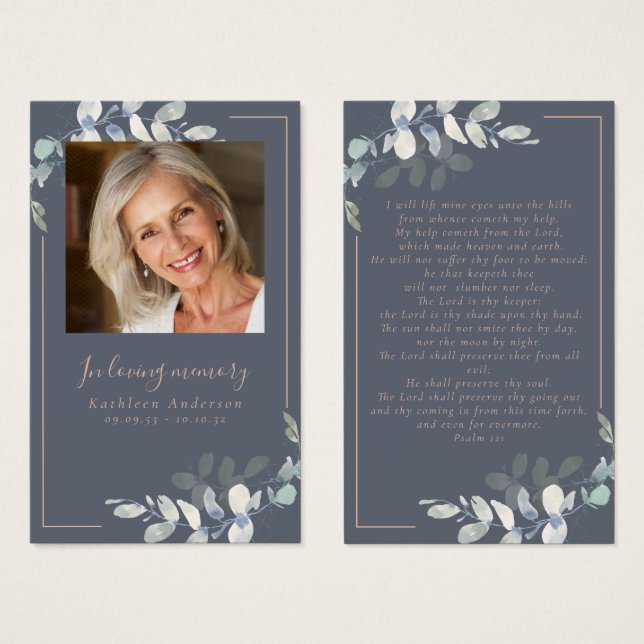 Photo Eucalyptus Funeral Memorial Prayer Card (Front & Back)