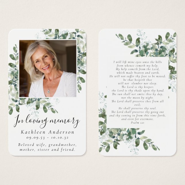 Photo Eucalyptus Funeral Memorial Prayer Card (Front & Back)