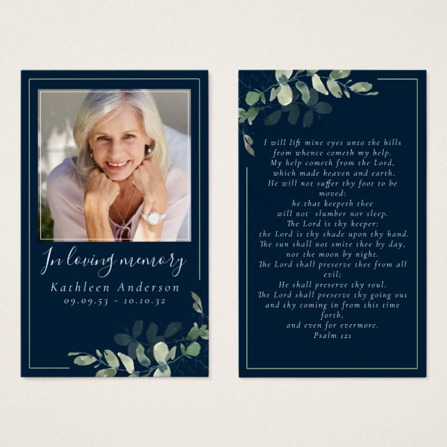 Photo Eucalyptus Funeral Memorial Prayer Card (Front & Back)