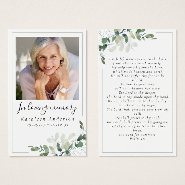 Photo Eucalyptus Funeral Memorial Prayer Card (Front & Back)