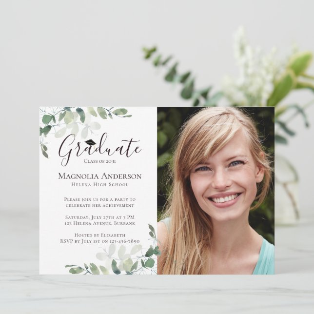 Photo Eucalyptus Graduation Party Invitation (Standing Front)