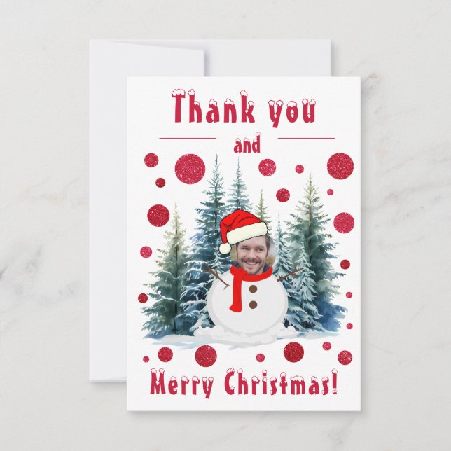 Photo Face Funny Merry Christmas and Thank You Card (Front)