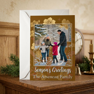 Photo Faded Floral Flat  Personalise Holiday Card