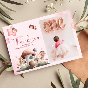 Photo Fairy First Girl's 1st Birthday Thank You Card