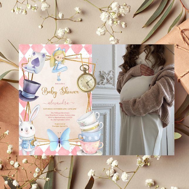 Photo Fairytale Alice in Wonderland Baby Shower Invitation (Creator Uploaded)