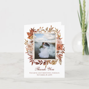 Photo Fall Autumn Floral Pink White Brown Wedding Thank You Card