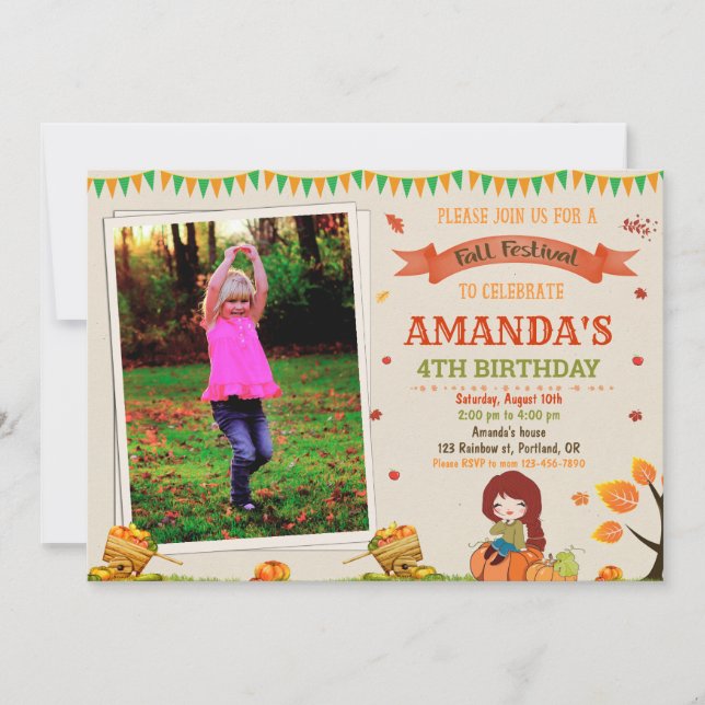 Photo Fall festival birthday invitation for girl (Front)