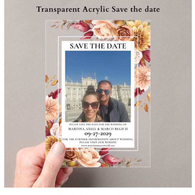 Photo Fall Floral Save the date Acrylic Invitations (Creator Uploaded)