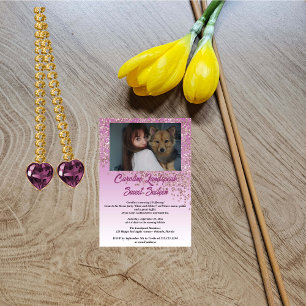 Photo & Falling Rose Gold Glitter Sweet Sixteen Invitation
