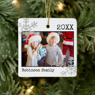 Photo Family Christmas White Snowflake Ceramic Ornament