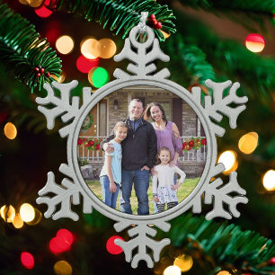 Photo Family Gift Cute Snowflake Pewter Christmas Ornament