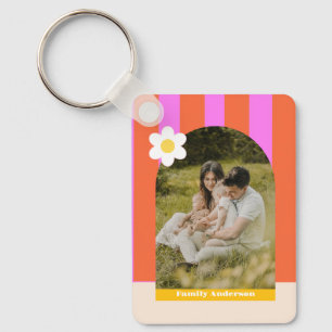 Photo family modern stripes colourful retro key ring