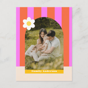 Photo family modern stripes colourful retro postcard