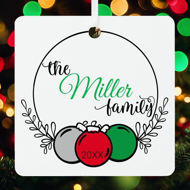 Photo Family Name and Year Christmas Keepsake Metal Tree Decoration (Creator Uploaded)